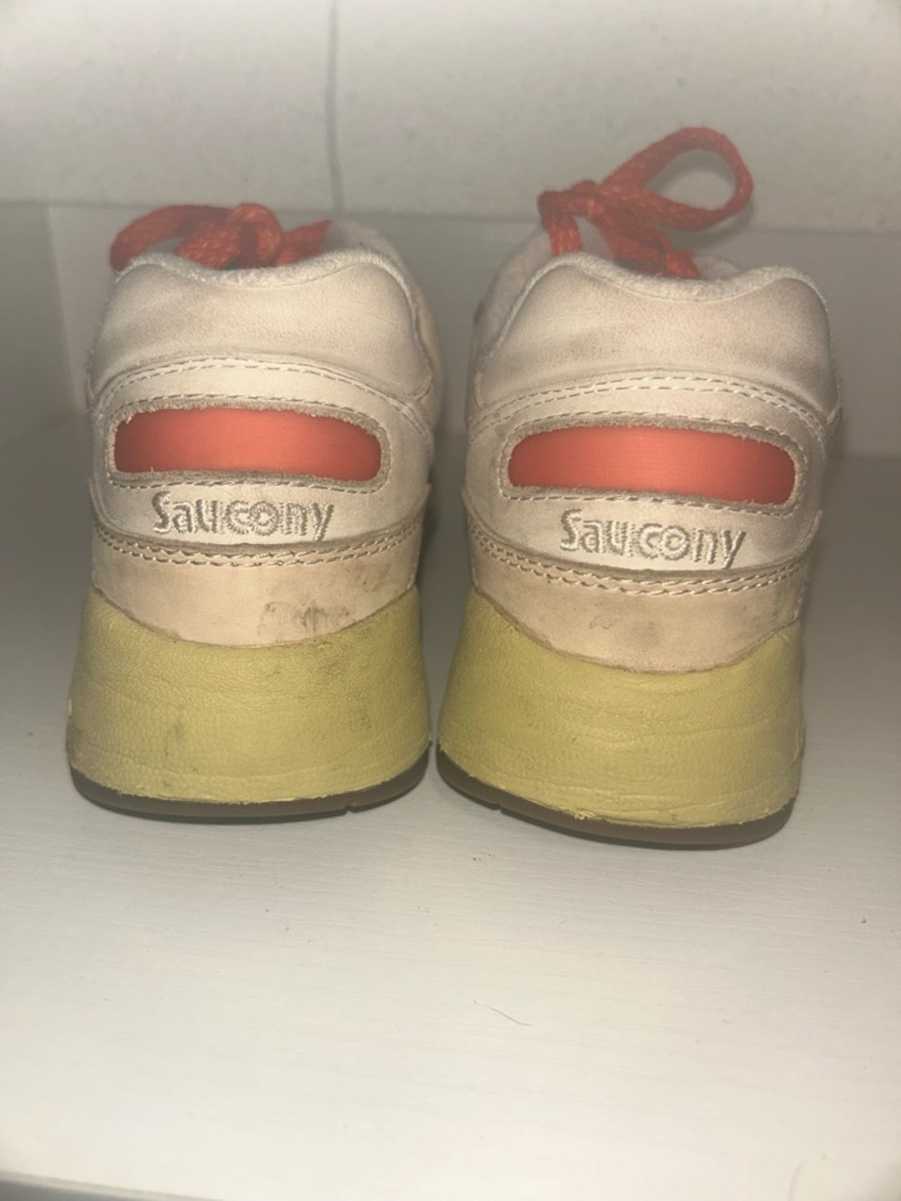 Saucony Cream with Coral Accent Retro Running Sneakers - Picture 3 of 4